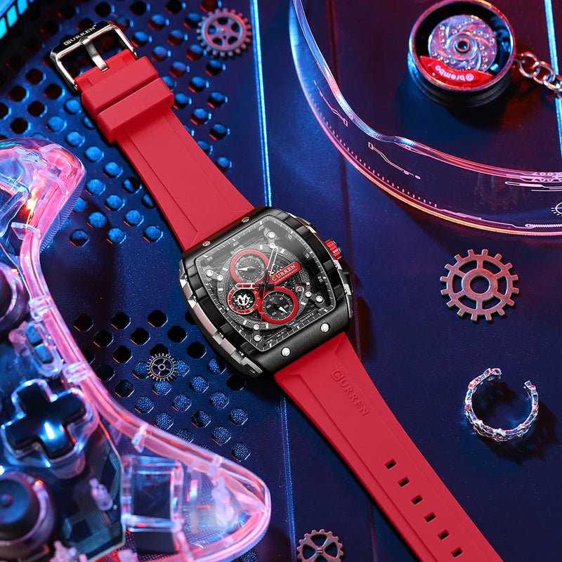 Men's Square Design Waterproof Quartz Sports Watch - Luxury Silicone Strap