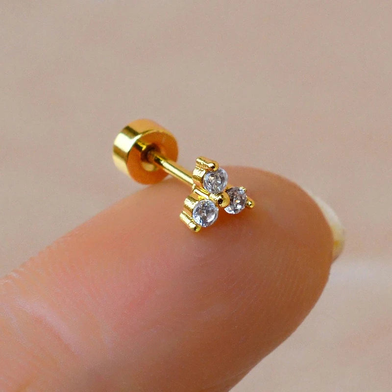 Mini CZ Cartilage Piercing Stud Earrings for Women Girls - Stainless Steel Jewelry