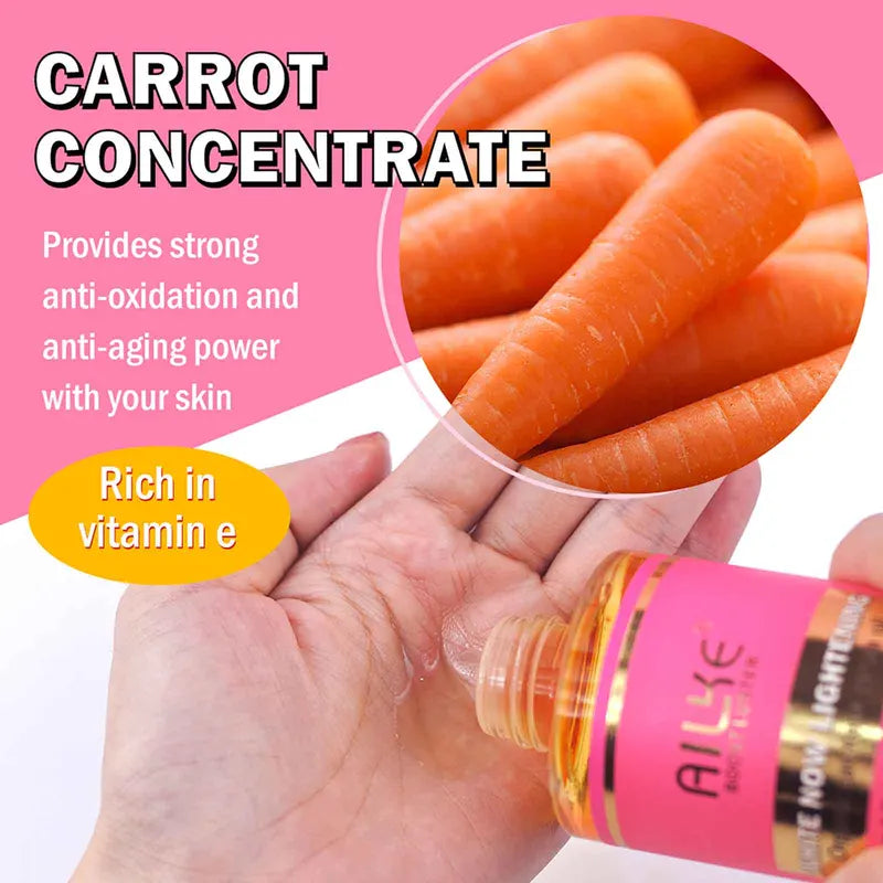 Organic Carotene Body Oil with Vitamin E & Rose Essential Oil - Brightening Moisturizer for Smooth Skin