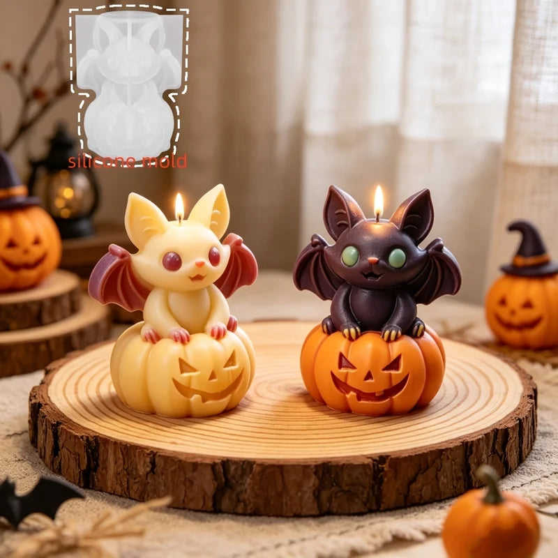 Pumpkin and Bat-Shaped Scented Candle Molds for Halloween Decor - Silicone Candle Making Tools