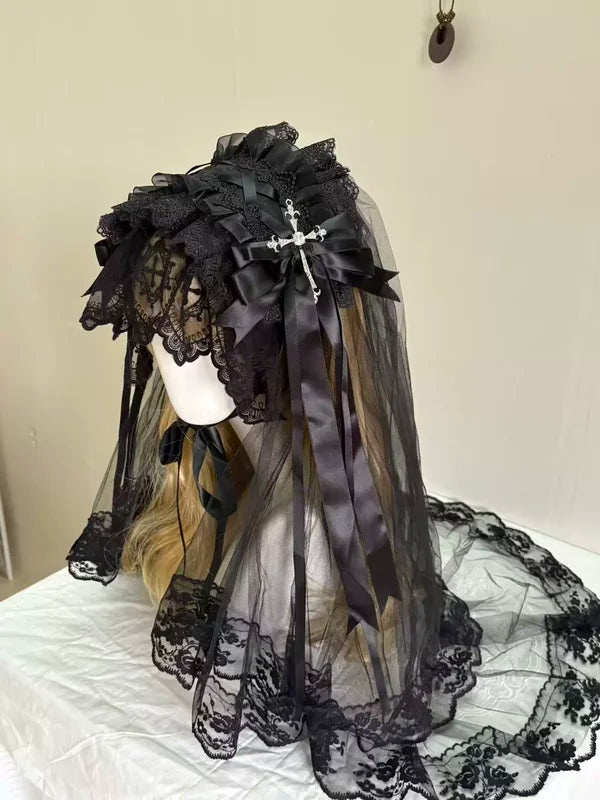 Gothic Dark Angel Nun's Veil Headpiece Halloween Lolita Hairband