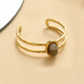 Adjustable Stainless Steel Engagement Ring with Natural Stone for Women – Vintage Style