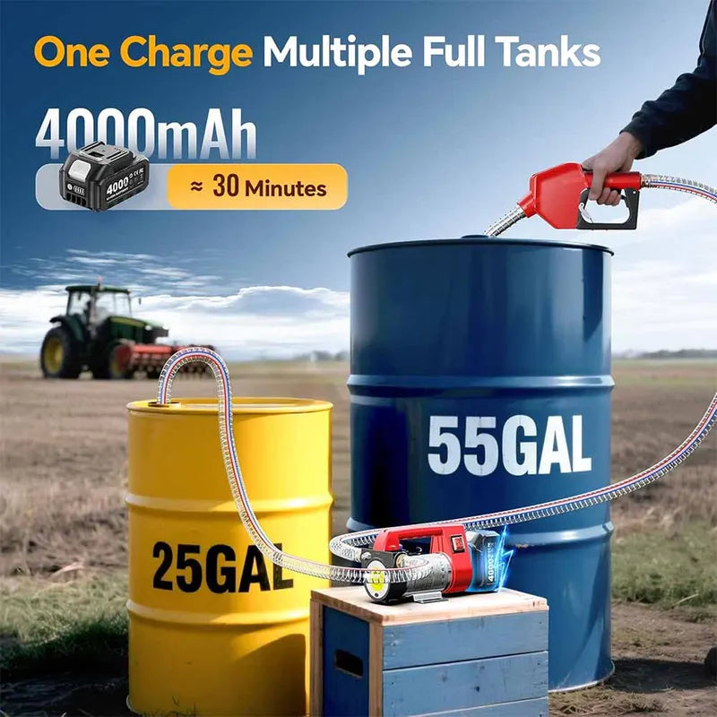 Cordless Fuel Transfer Pump Kit 12GPM for Diesel Kerosene with 2 Hoses & 18V Battery