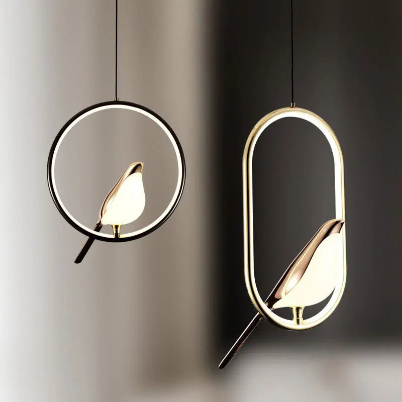 Nordic Magpie Bird LED Pendant Light for Bedroom Living Room Black Silver