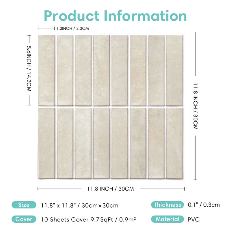 Self-Adhesive 3D Wall Tile Stickers for Kitchen & Bathroom - Water Resistant