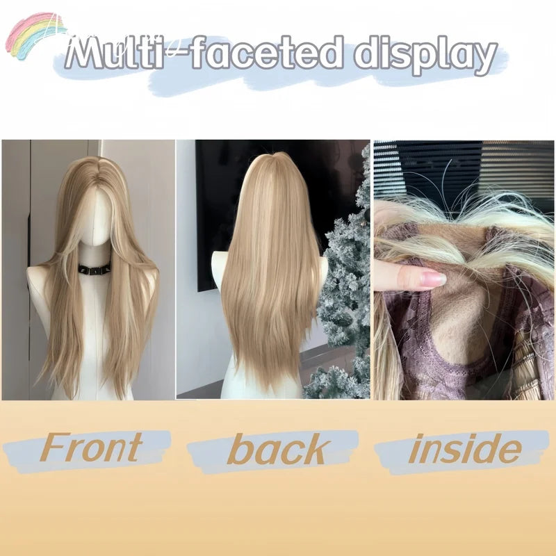 Long Straight Blonde Wig for Women - Lace Front Synthetic Cosplay & Daily Use