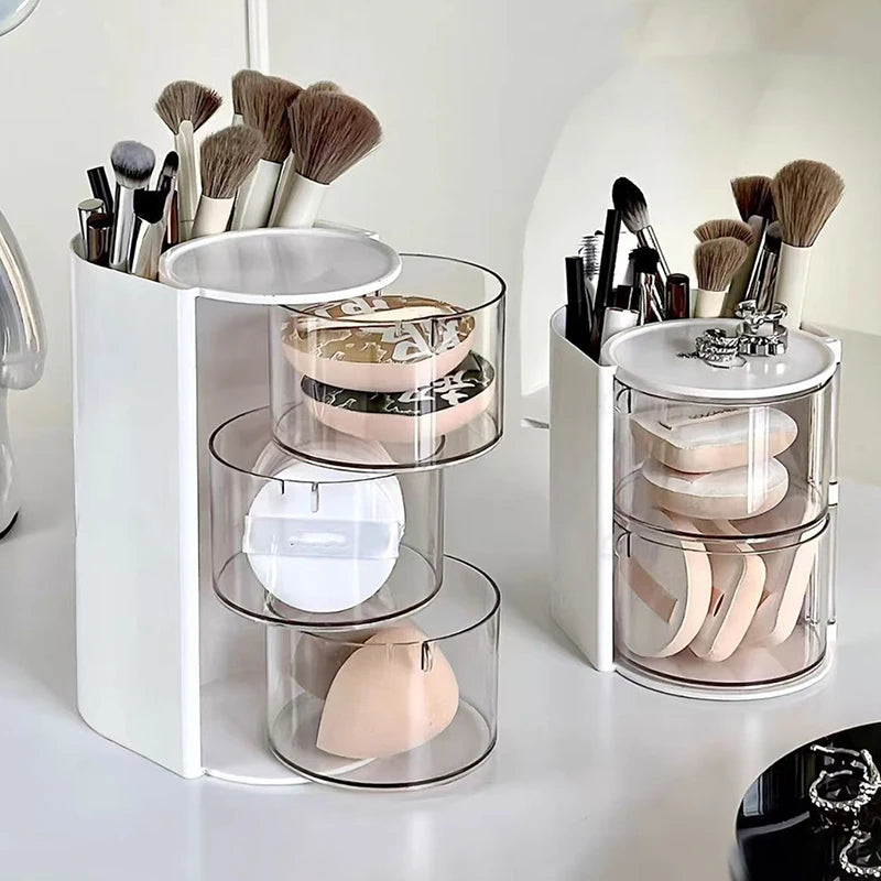 Rotatable Makeup Organizer Case with Multiple Drawers - Cosmetic Storage Box