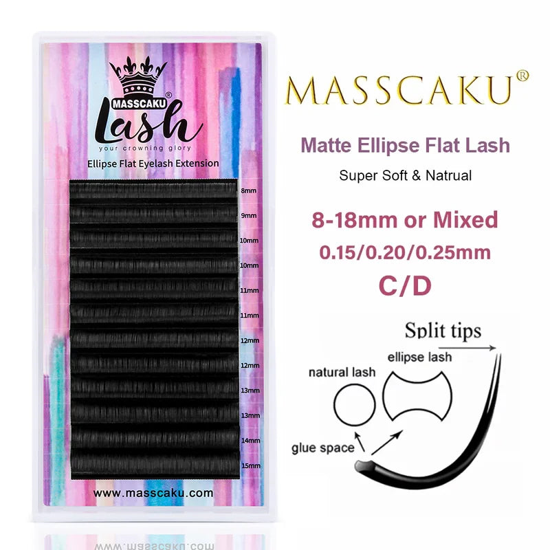 Ellipse Flat Lashes Fake Eyelash Extensions - Soft Split Tips, Natural Look