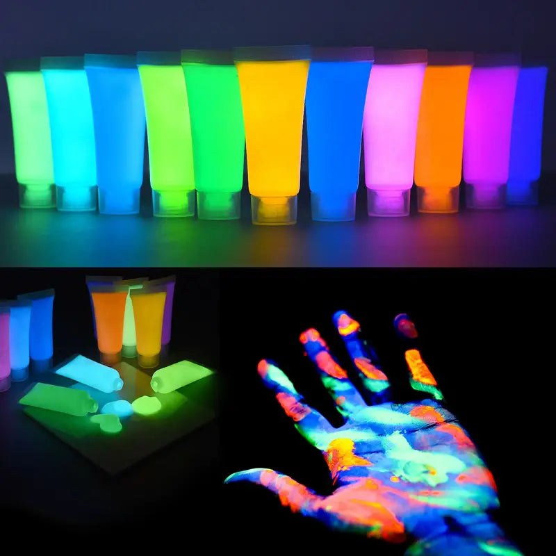 Glow In The Dark Acrylic Paint Set 15g Fluorescent Luminous Pigments for DIY Art and Decoration