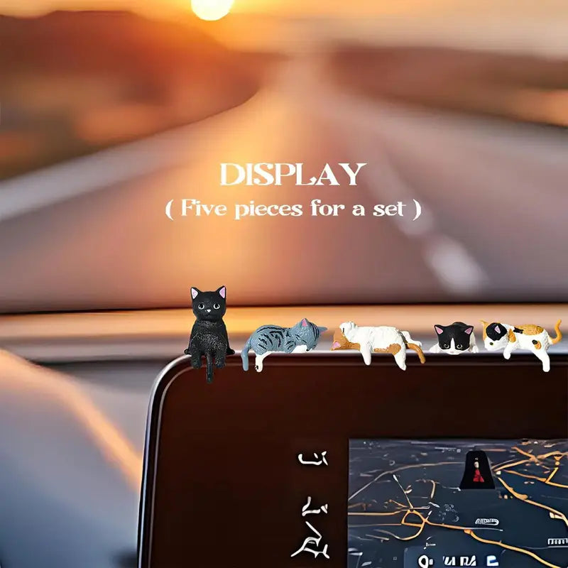 Cute Cat Figurines Set Resin Desk Decor for Car, Home & Office