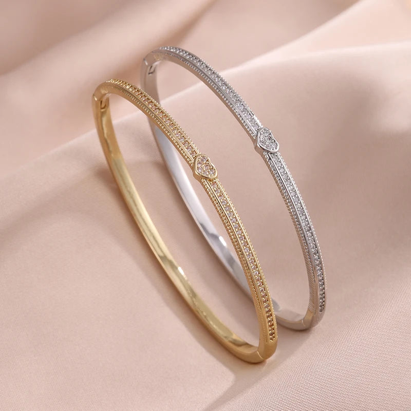 Luxury Heart Zirconia Slim Bracelet for Women - Exquisite CZ Jewelry Gift