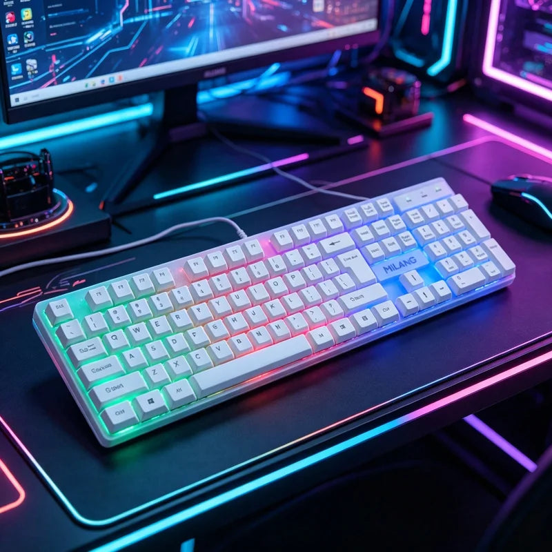 RGB Backlit Mechanical Feel Keyboard with LED Lighting for PC Gaming & Office