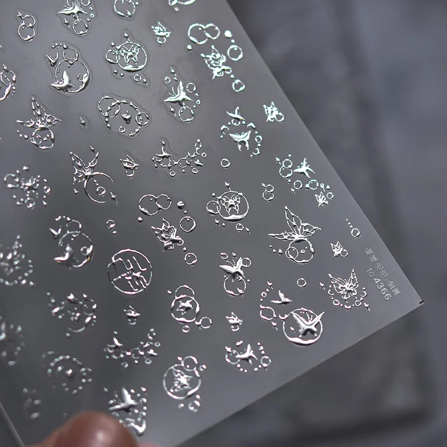 Nail Art Sticker Set with Butterfly Border and Gold Silver Accents - DIY Manicure Decoration