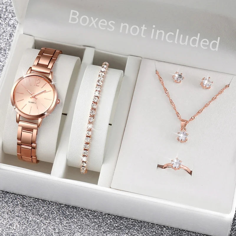 Fashion Women Watch Jewelry Set with Quartz Analog Watch and Accessories