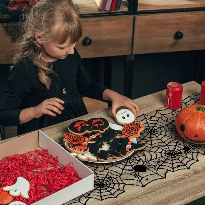 Halloween Table Runner Spider Web Lace Decor for Indoor Kitchen Dining
