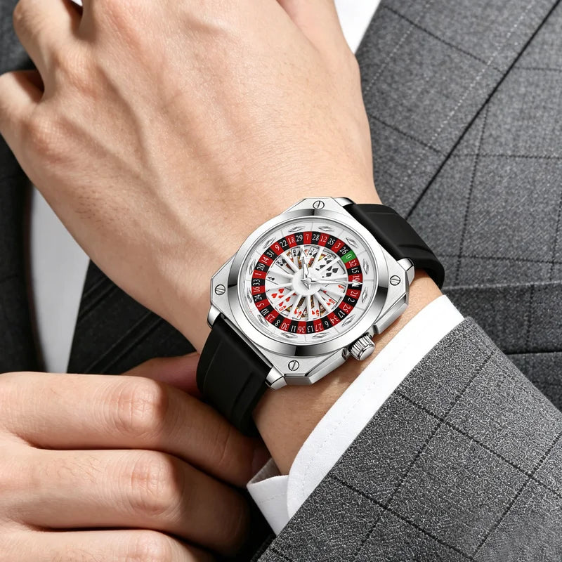 Men's Square 42mm Luminous Waterproof Quartz Watch - Black Silicone Sport Watch