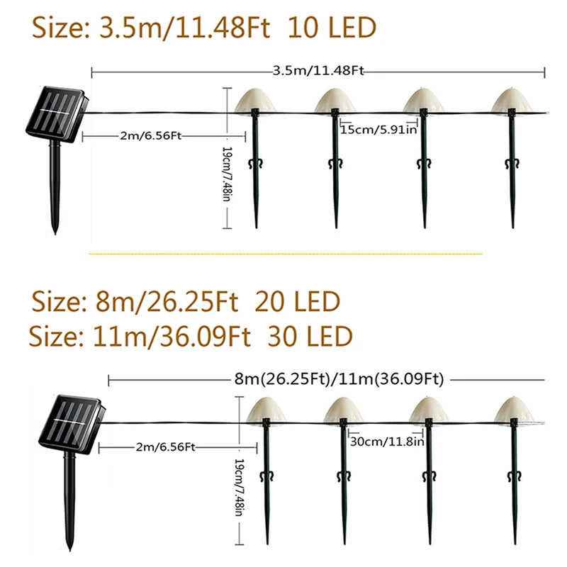 Solar Mushroom String Lights for Garden Patio Outdoor Landscape Decor