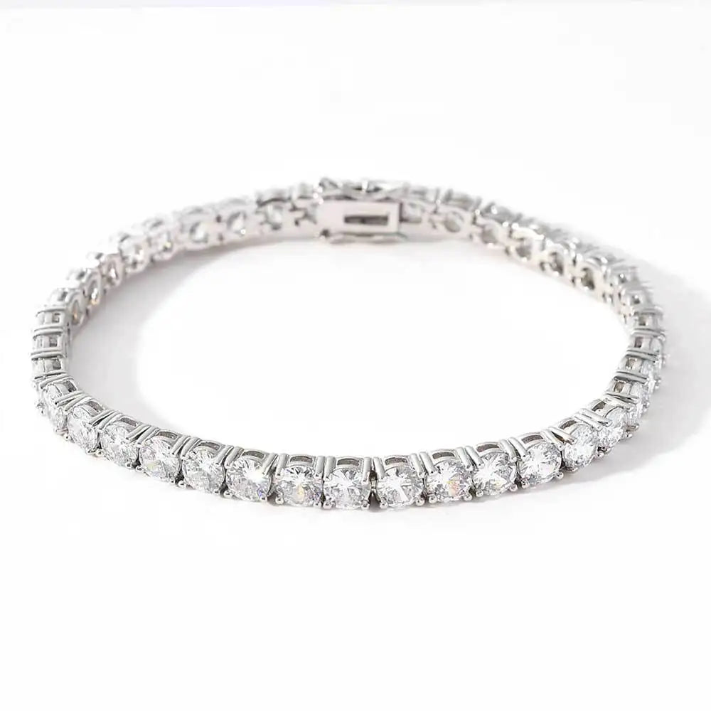 Sterling Silver Moissanite Tennis Bracelet with 18K White Gold Plating - VVS1 Clarity