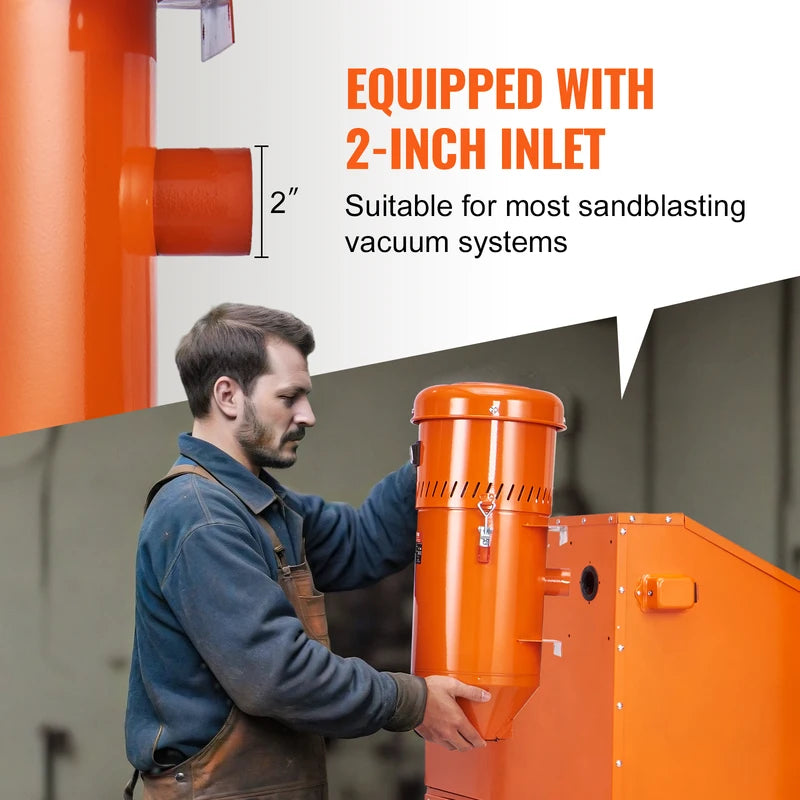 Dust Collection System with 1.6 HP Motor and 1.8 Gal Capacity for Sandblasting Cabinets