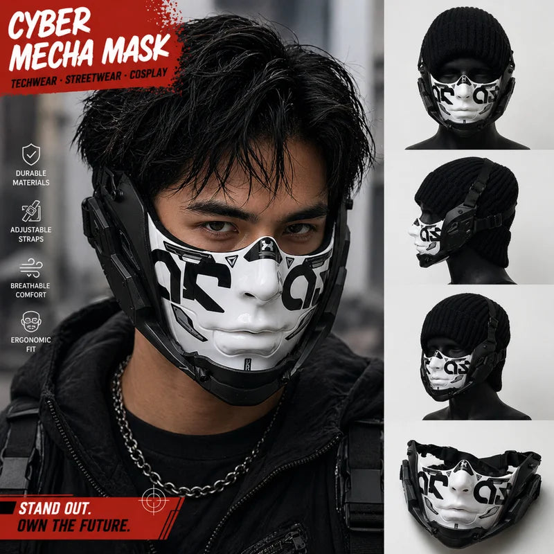 Cyberpunk Half Face Mask - Mecha Style Breathable Cosplay Mask for Halloween & Parties