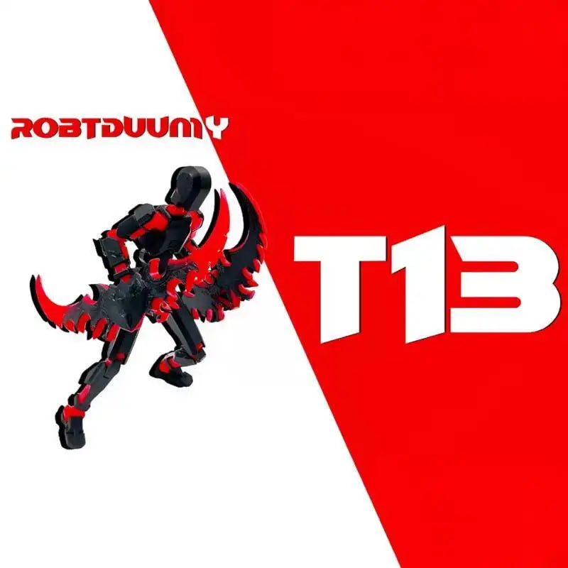 3D Printed Action Figure Set - Multi-Jointed Robot Toys, Black and Red