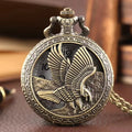 Vintage Steampunk Eagle Pendant Necklace with Bronze Metal Pocket Watch and Chain