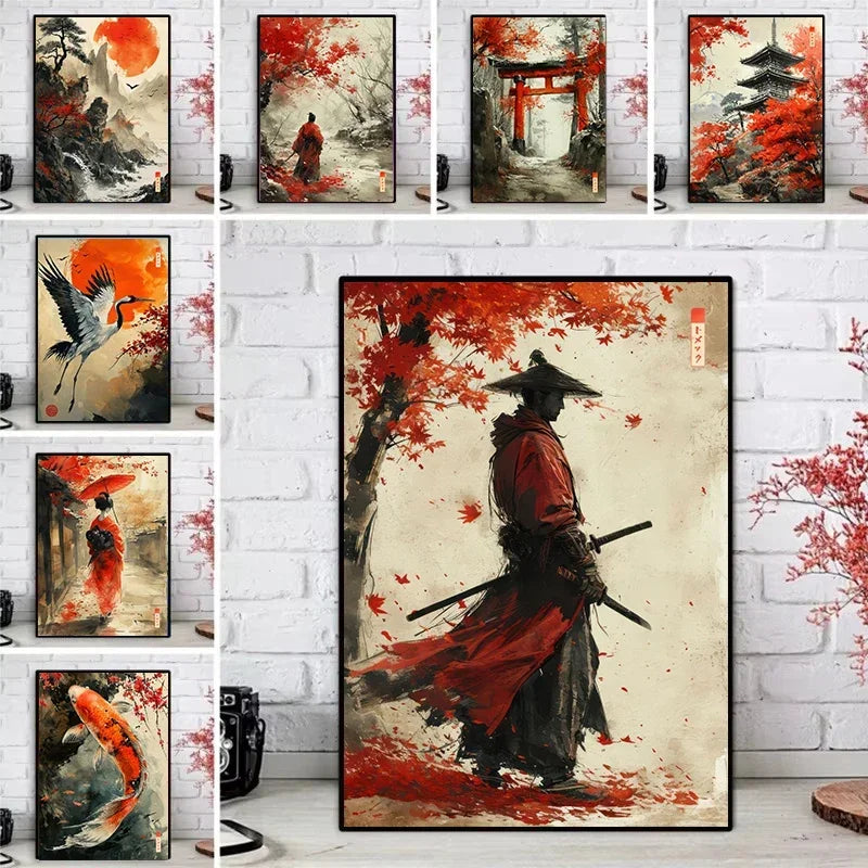 Frameless Oil Painting by Numbers Japanese Ink Art Geisha Samurai Landscape Wall Decor
