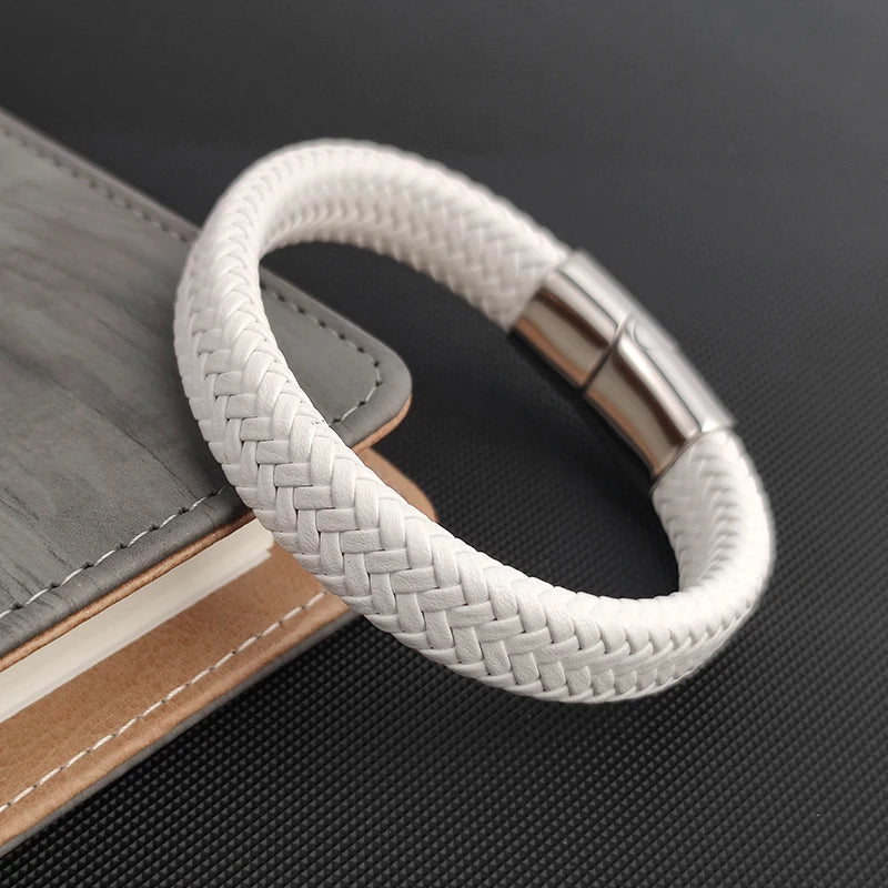 Men's Leather Braid Bracelet with Stainless Steel Buckle - Handmade Gift