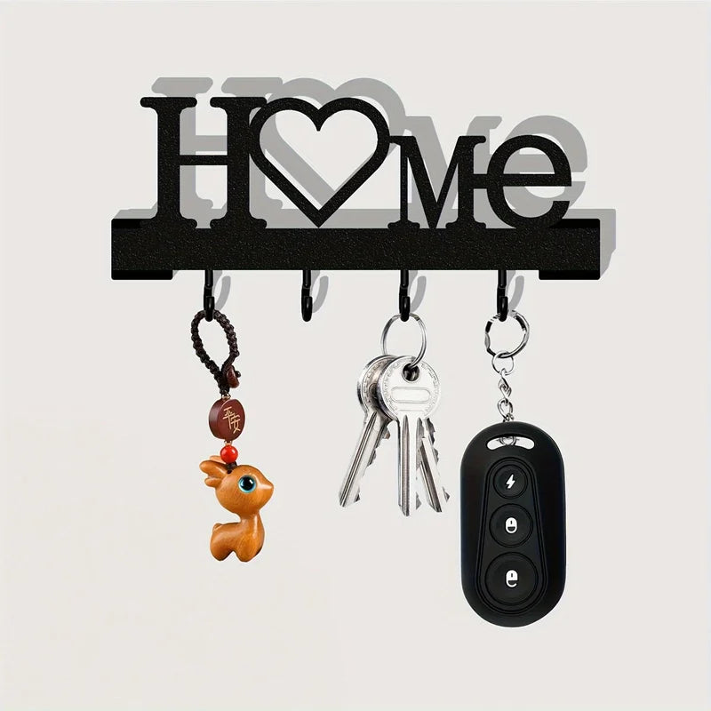 Home Love Shaped Key Holder with Hooks Wall Mount Metal Organizer for Living Room Decor