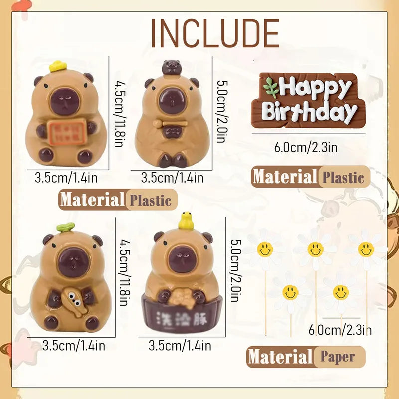 Capybara Cake Decorations Set - Kids Birthday Cake Topper & Ornaments