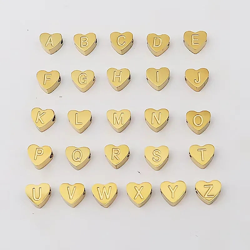 Engraved Letter Heart Charm Pendant - Silver Gold Rose Gold Finish, Perforated Jewelry Accessory