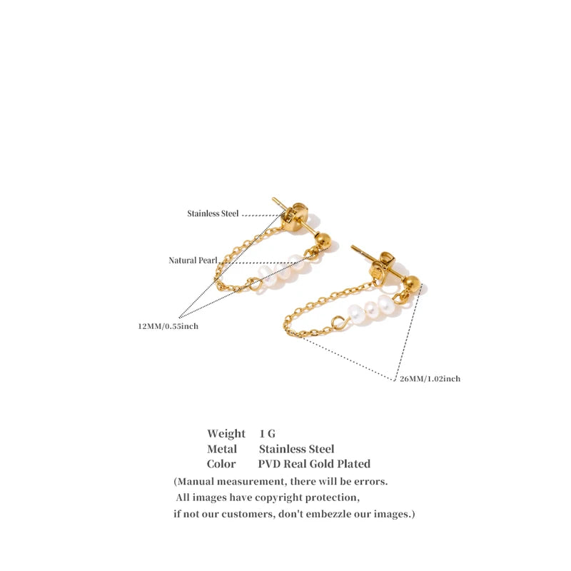 Women’s Stainless Steel Pearl Chain Drop Earrings with Tassel