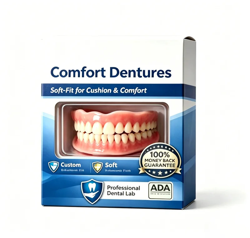 Flexible Silicone Dentures Full Set - Realistic Upper & Lower Fake Teeth Kit, Comfort Fit