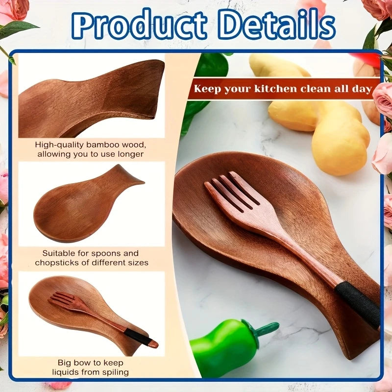 Wooden Spoon Rest for Kitchen Counter - Rustic Farmhouse Style Holder for Spatulas, Spoons & Ladles