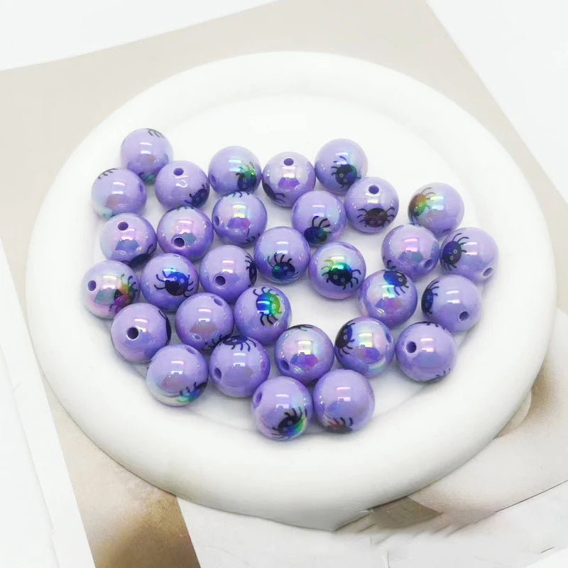 12PCS Acrylic Beads Halloween Printing UV Plating DIY Keychain Phone Chain Accessories