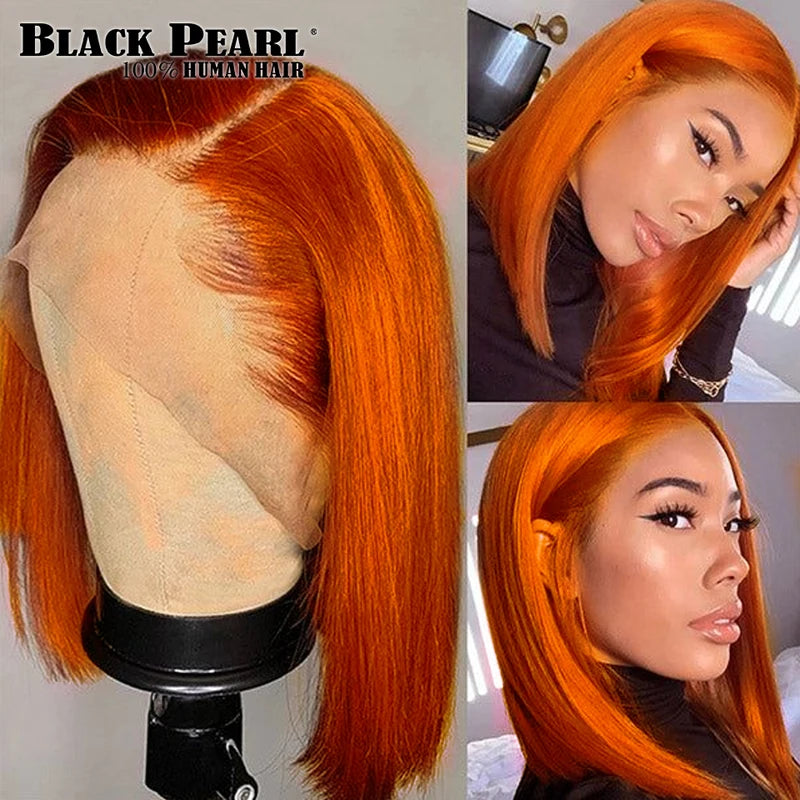 Black Pearl Lace Front Human Hair Wig Short Straight Bob Glueless Wig for Easy Styling