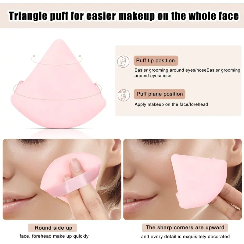 6 Pcs Makeup Powder Puffs Set - Soft Velour Triangle Face Sponges