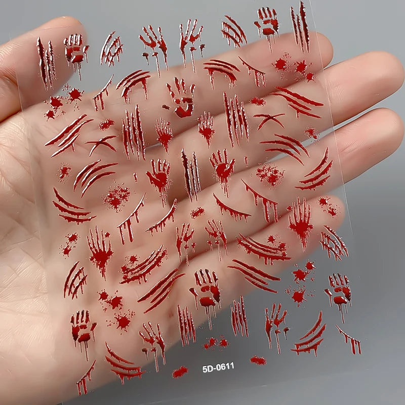 Halloween Bloody Hand Nail Art Stickers - Horror Themed Decorative Decals for Nails