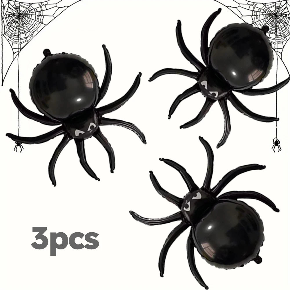3 Pack Large 3D Halloween Spider Balloons for Haunted House & Party Decorations