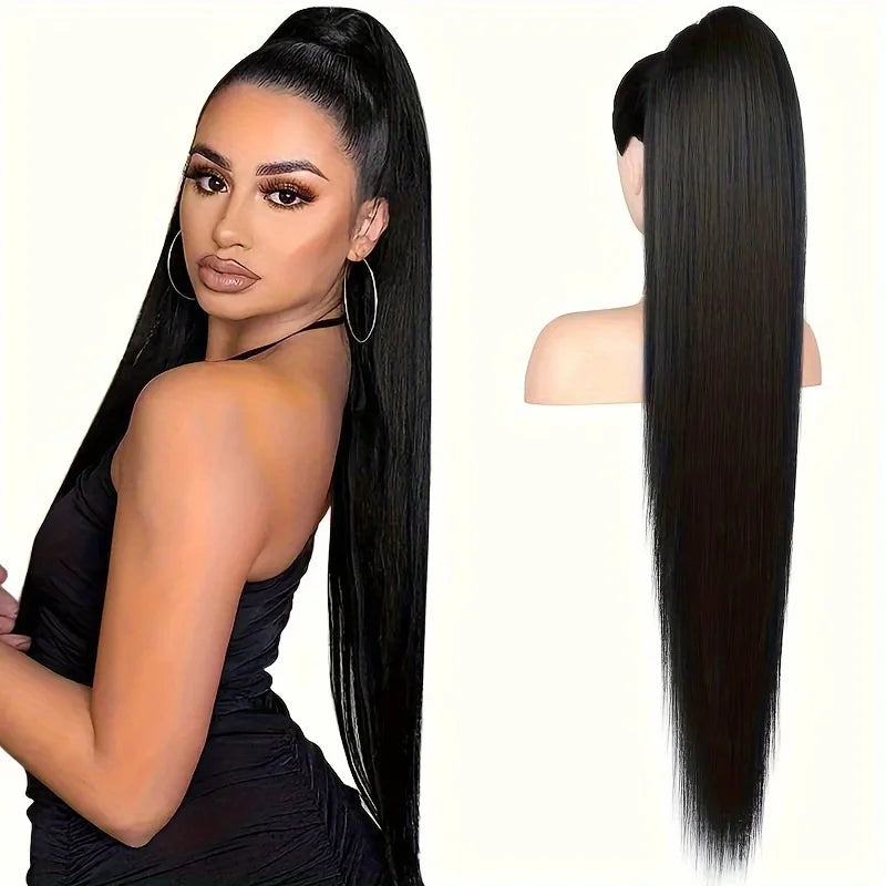 Long Straight Ponytail Hair Extension Synthetic Drawstring Heat-Resistant for Women