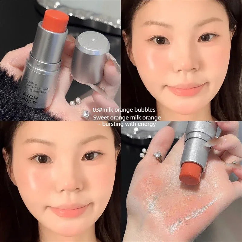 3-in-1 Highlighter Stick with Dewy Finish and Shimmer for Face Makeup