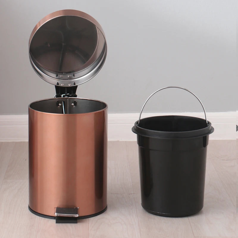 3L Stainless Steel Pedal Trash Can with Close Lid and Removable Inner Bucket - Gold