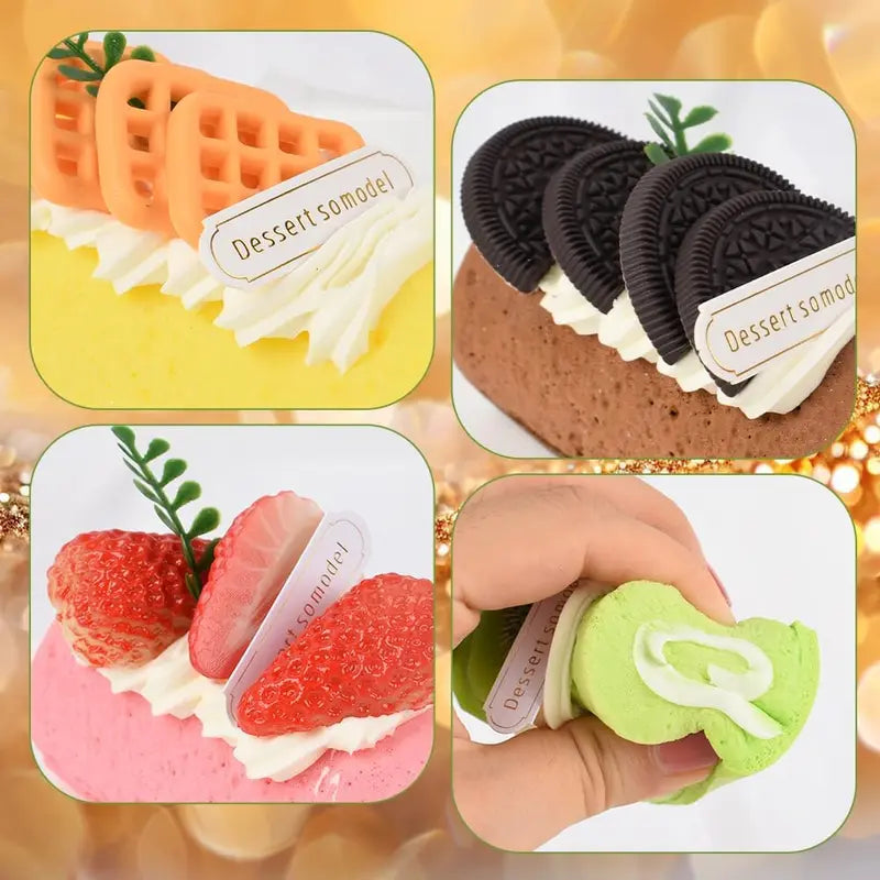 Artificial Cake Model Roll Cake Food Decor Set - Simulation Faux Swiss Rolls for Home Kitchen Display