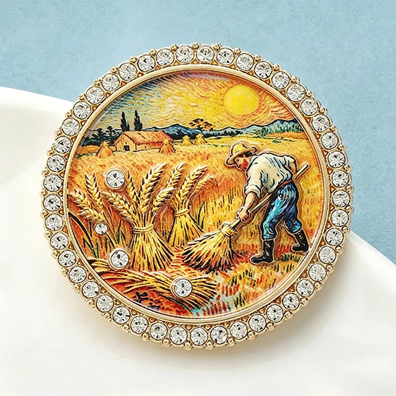 Starry Night and Reaper Brooch Pins for Women Men - Round Picture Jewelry Gift Set