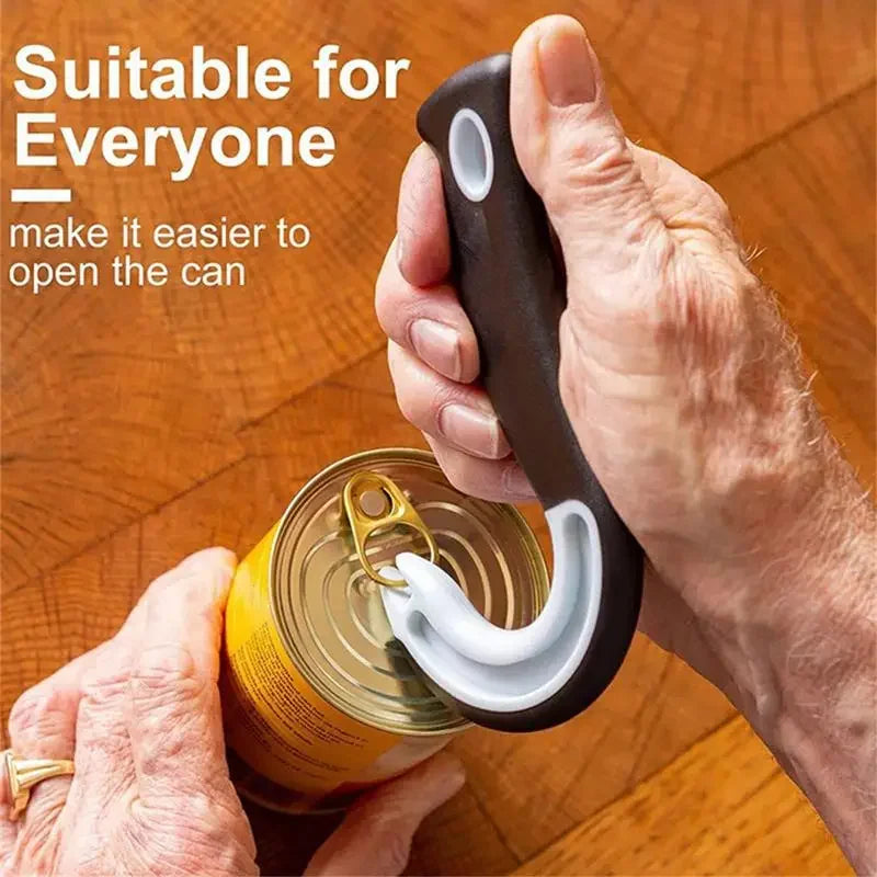 J-Shaped Can & Jar Opener - Non-Slip Grip Kitchen Tool for Cans Bottles