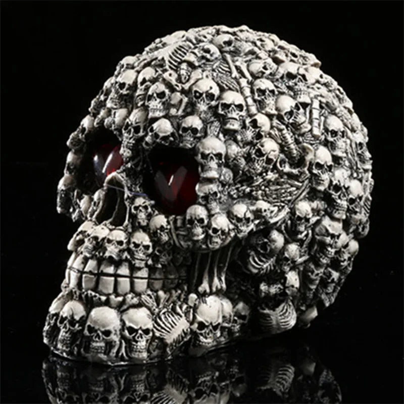 Handmade Resin Skull Sculpture with LED Eyes - Halloween Home Decor, Skeleton Figurine