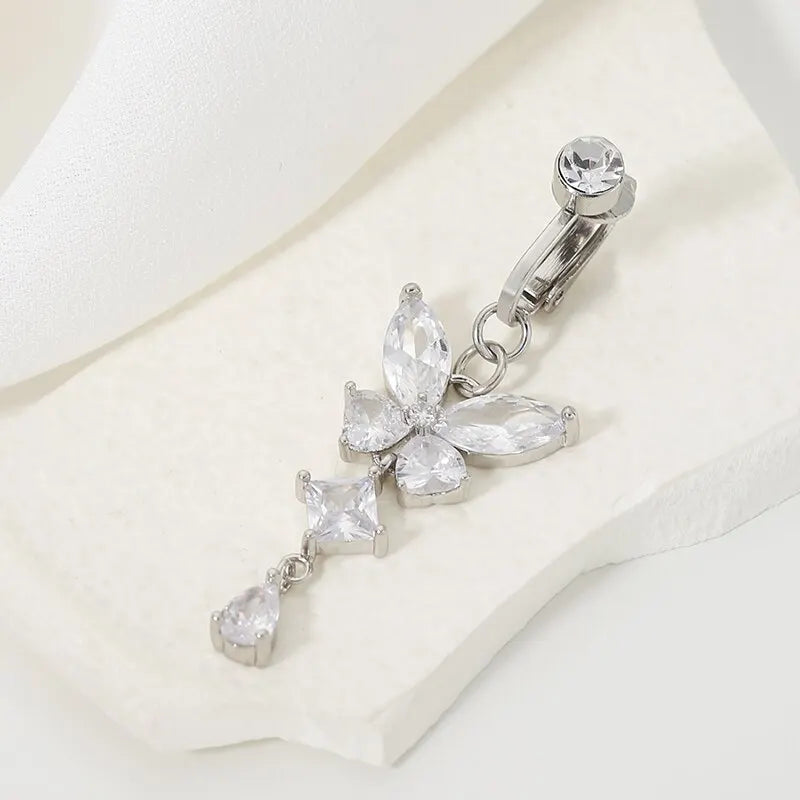 Clip On Belly Button Ring Butterfly Shape Copper Zircon Navel Body Jewelry