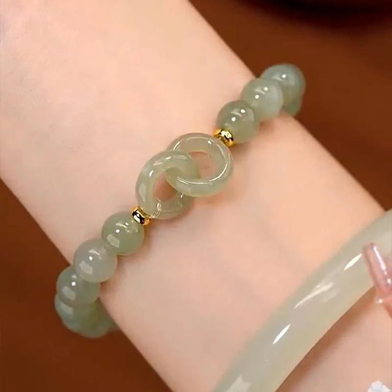 Heart Jade Beads Charm Bracelet for Women Girls Love Jewelry Gift