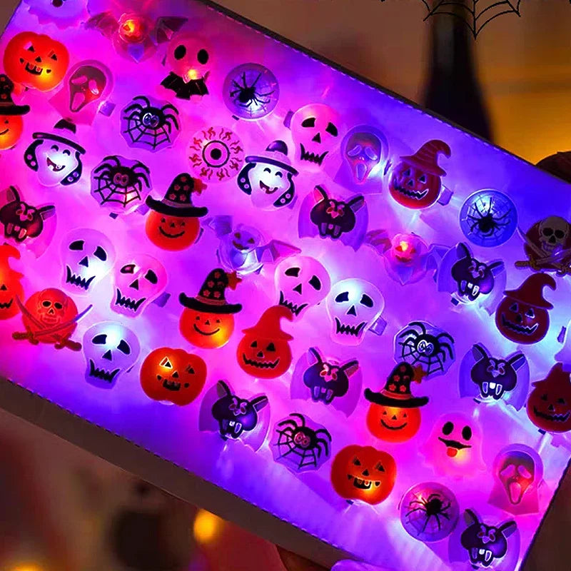 LED Halloween Light Up Ghost and Bat Rings - 10-100 Pack Flashing Party Favors