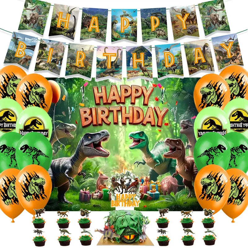 Children's Dinosaur Party Decorations Banner & Balloon Set for Kids' Birthday Celebration